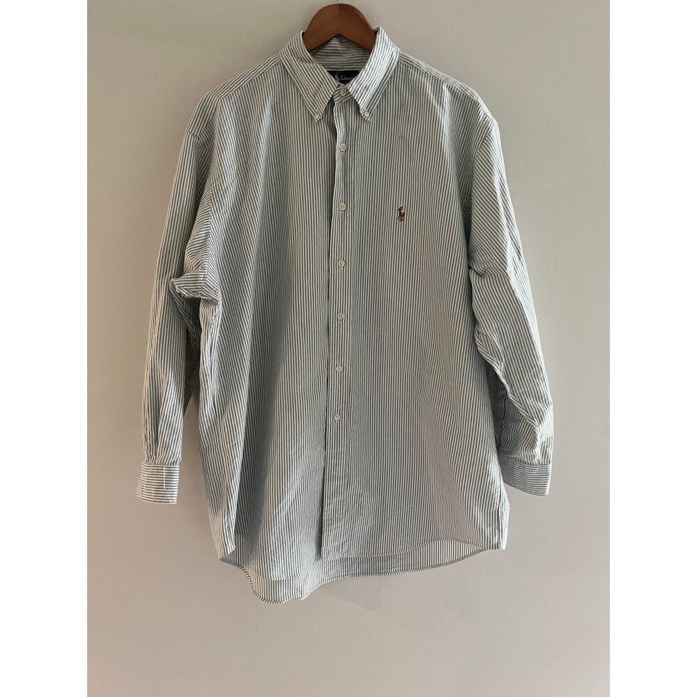 Ralph Lauren Yarmouth Button Down Casual Shirt Sage Green Stripes Size 17 JL